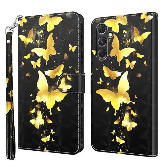For Samsung Galaxy A55 5G 3D Painting Pattern Flip Leather Phone Case(Gold Butterfly)