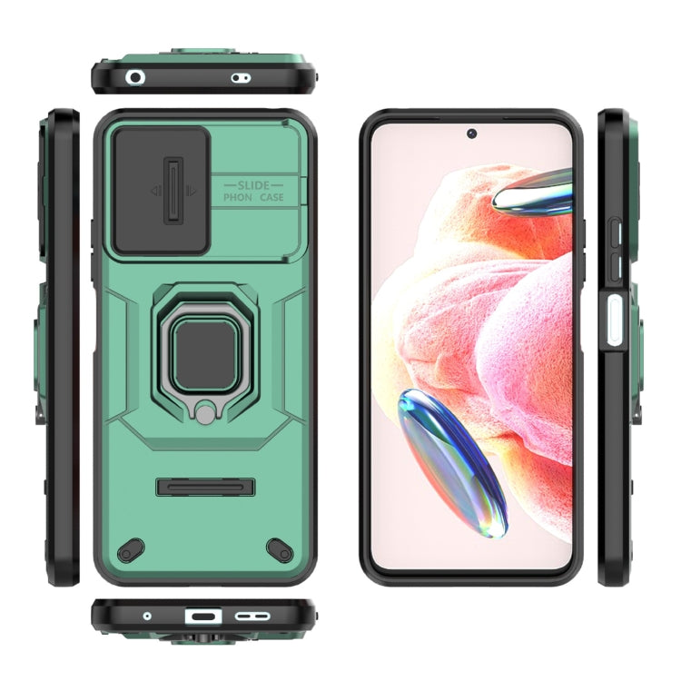 For Xiaomi Redmi Note 12 4G Global Sliding Camshield TPU + PC Shockproof Phone Case with Holder(Green) - Xiaomi Cases by buy2fix | Online Shopping UK | buy2fix