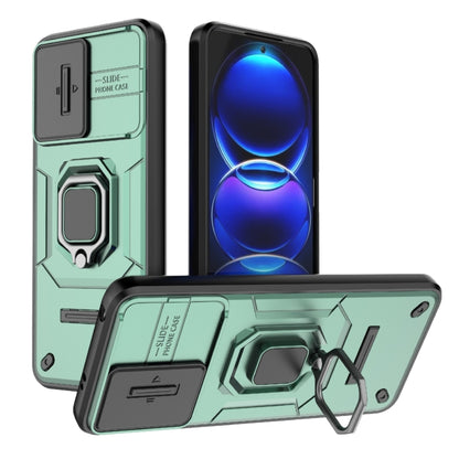 For Xiaomi Redmi Note 12 5G Global Sliding Camshield TPU + PC Shockproof Phone Case with Holder(Green) - Xiaomi Cases by buy2fix | Online Shopping UK | buy2fix