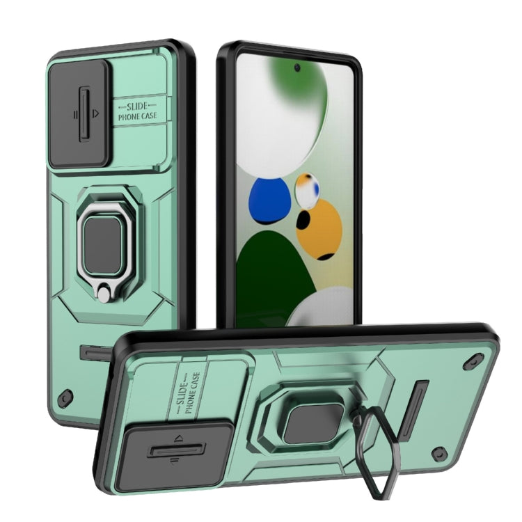 For Xiaomi Redmi Note 12 Pro 5G Global Sliding Camshield TPU + PC Shockproof Phone Case with Holder(Green) - Xiaomi Cases by buy2fix | Online Shopping UK | buy2fix