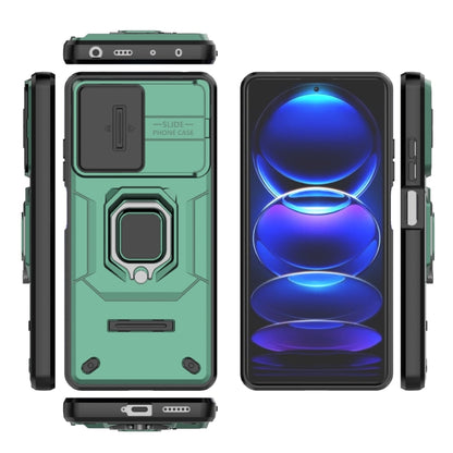 For Xiaomi Redmi Note 12 Pro+ 5G Global Sliding Camshield TPU + PC Shockproof Phone Case with Holder(Green) - Xiaomi Cases by buy2fix | Online Shopping UK | buy2fix