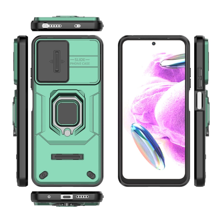 For Xiaomi Redmi Note 12S 4G Global Sliding Camshield TPU + PC Shockproof Phone Case with Holder(Green) - Xiaomi Cases by buy2fix | Online Shopping UK | buy2fix