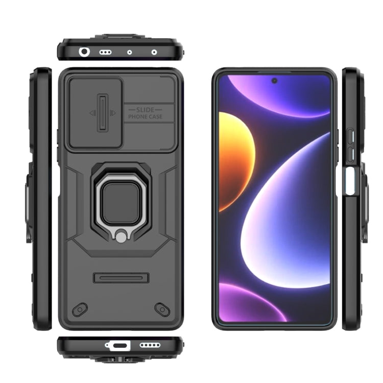 For Xiaomi Redmi Note 12 Turbo 5G Sliding Camshield TPU + PC Shockproof Phone Case with Holder(Black) - Xiaomi Cases by buy2fix | Online Shopping UK | buy2fix