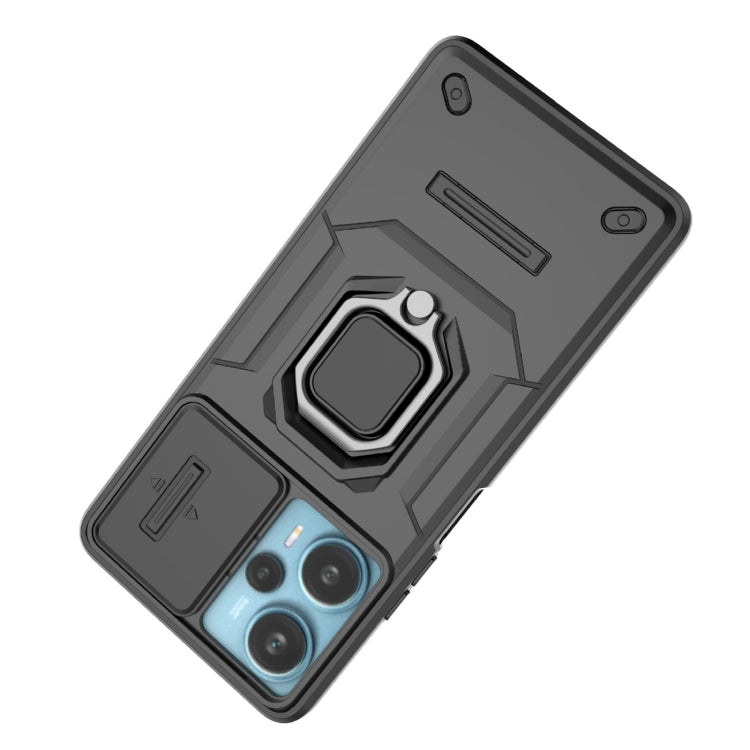 For Xiaomi Redmi Note 12 Turbo 5G Sliding Camshield TPU + PC Shockproof Phone Case with Holder(Black) - Xiaomi Cases by buy2fix | Online Shopping UK | buy2fix