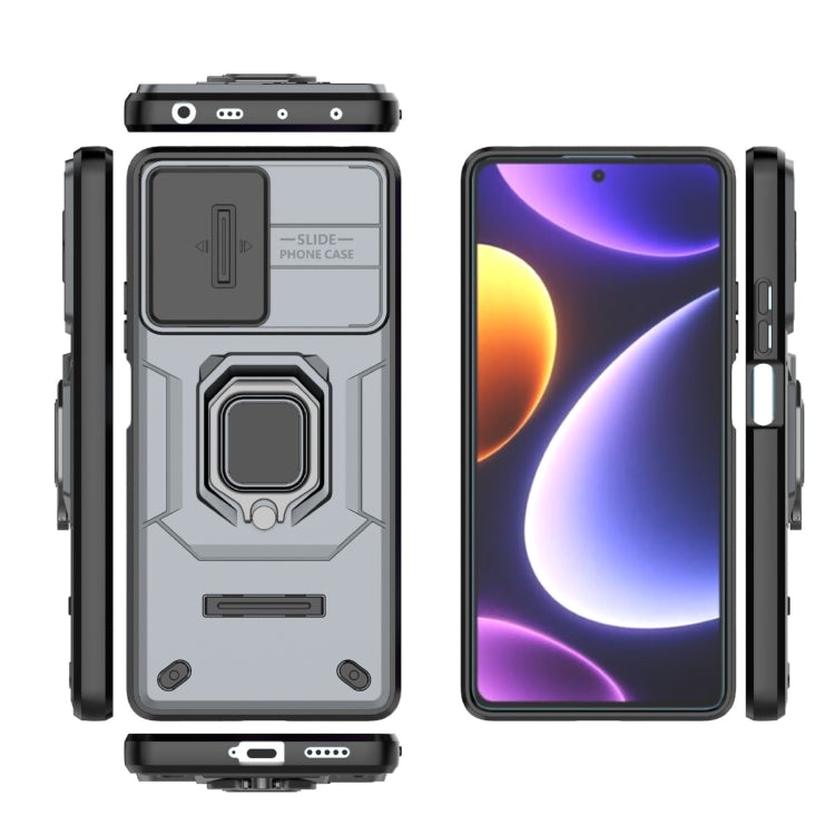 For Xiaomi Redmi Note 12 Turbo 5G Sliding Camshield TPU + PC Shockproof Phone Case with Holder(Grey) - Xiaomi Cases by buy2fix | Online Shopping UK | buy2fix