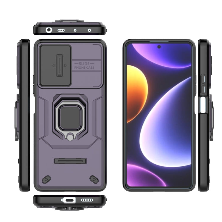 For Xiaomi Redmi Note 12 Turbo 5G Sliding Camshield TPU + PC Shockproof Phone Case with Holder(Purple) - Xiaomi Cases by buy2fix | Online Shopping UK | buy2fix