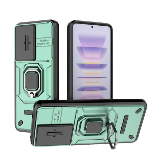 For Xiaomi Redmi K60 5G Sliding Camshield TPU + PC Shockproof Phone Case with Holder(Green) - Xiaomi Cases by buy2fix | Online Shopping UK | buy2fix