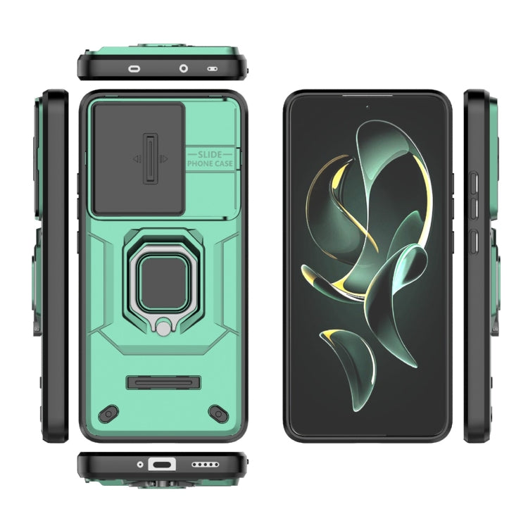 For Xiaomi Redmi K60 Ultra 5G Sliding Camshield TPU + PC Shockproof Phone Case with Holder(Green) - Xiaomi Cases by buy2fix | Online Shopping UK | buy2fix