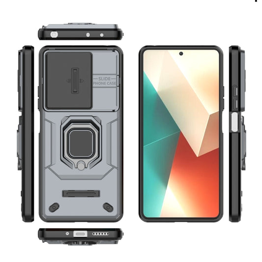 For Xiaomi Redmi Note 13 5G Sliding Camshield TPU + PC Shockproof Phone Case with Holder(Grey) by buy2fix