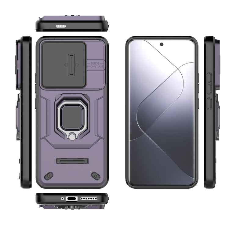 For Xiaomi 14 Pro 5G Sliding Camshield TPU + PC Shockproof Phone Case with Holder(Purple) - 14 Pro Cases by buy2fix | Online Shopping UK | buy2fix