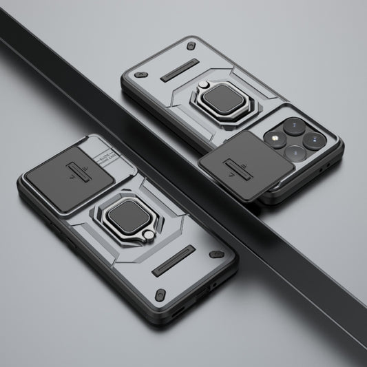 For Xiaomi Redmi K70 5G Sliding Camshield TPU + PC Shockproof Phone Case with Holder(Grey) by buy2fix