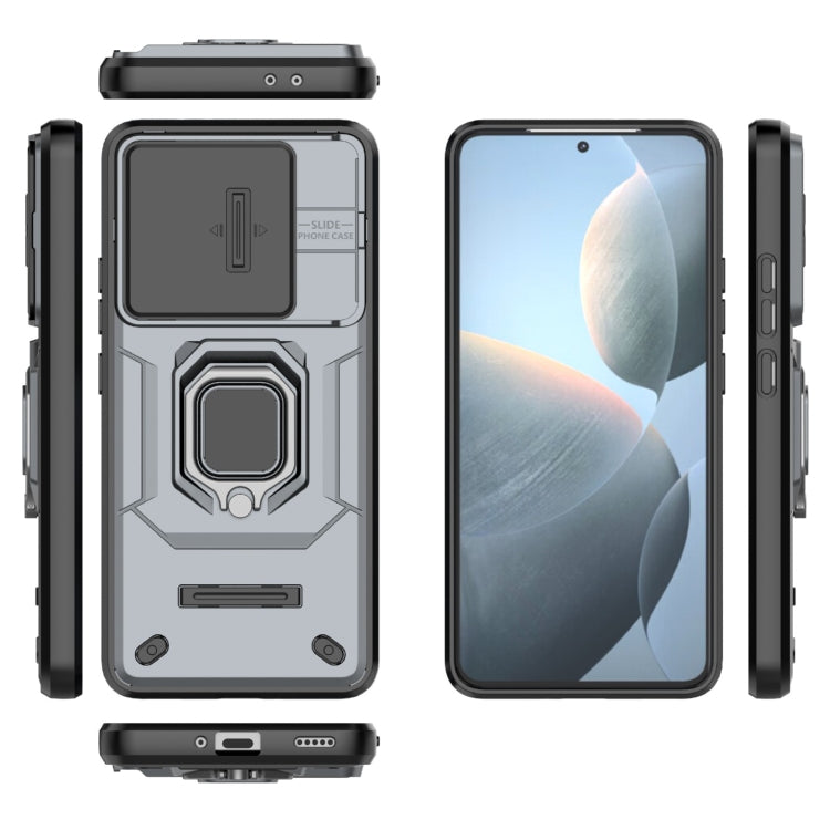 For Xiaomi Redmi K70 5G Sliding Camshield TPU + PC Shockproof Phone Case with Holder(Grey) - K70 Cases by buy2fix | Online Shopping UK | buy2fix