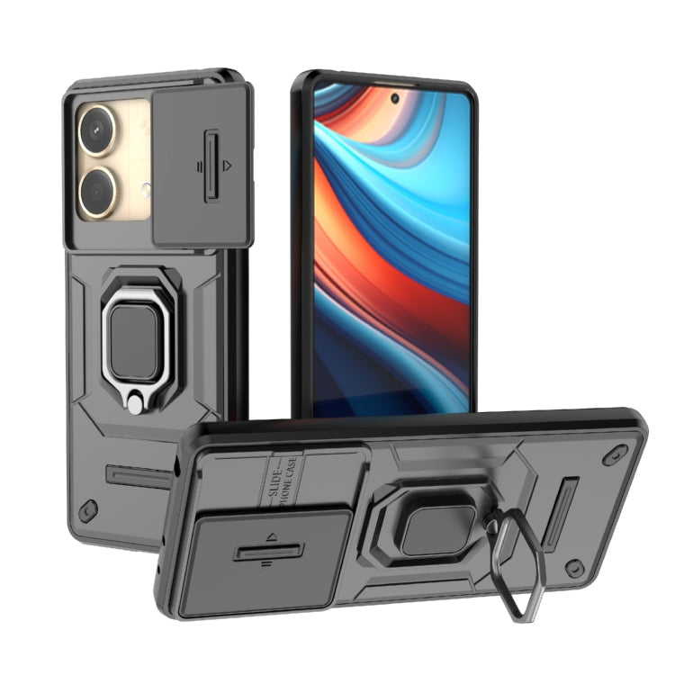 For Xiaomi Redmi Note 13R Pro 5G Sliding Camshield TPU + PC Shockproof Phone Case with Holder(Black) - Xiaomi Cases by buy2fix | Online Shopping UK | buy2fix