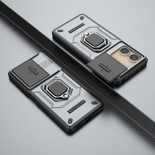 For Xiaomi Redmi Note 13R Pro 5G Sliding Camshield TPU + PC Shockproof Phone Case with Holder(Grey) by buy2fix