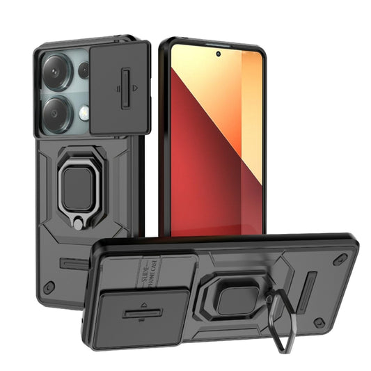 For Xiaomi Redmi Note 13 Pro 4G Global Sliding Camshield TPU + PC Shockproof Phone Case with Holder(Black) - Note 13 Pro Cases by buy2fix | Online Shopping UK | buy2fix