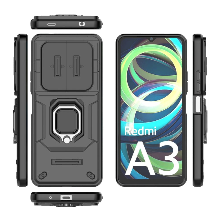 For Xiaomi Redmi A3 4G Global Sliding Camshield TPU + PC Shockproof Phone Case with Holder(Black) - Xiaomi Cases by buy2fix | Online Shopping UK | buy2fix