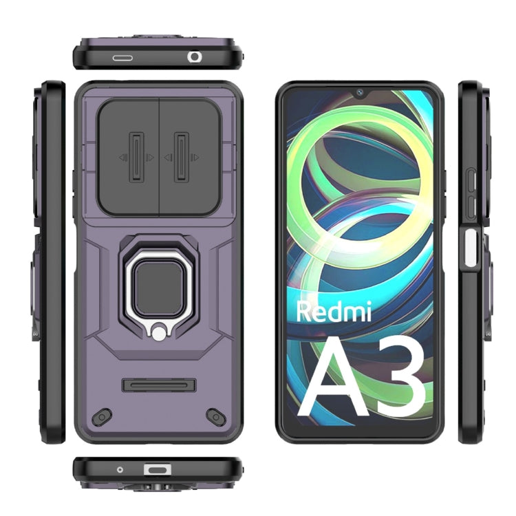 For Xiaomi Redmi A3 4G Global Sliding Camshield TPU + PC Shockproof Phone Case with Holder(Purple) - Xiaomi Cases by buy2fix | Online Shopping UK | buy2fix