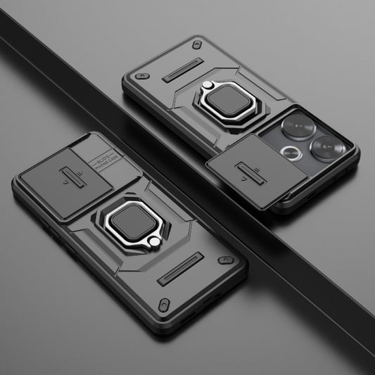 For Xiaomi Redmi Turbo 3 5G Sliding Camshield TPU + PC Shockproof Phone Case with Holder(Black) by buy2fix