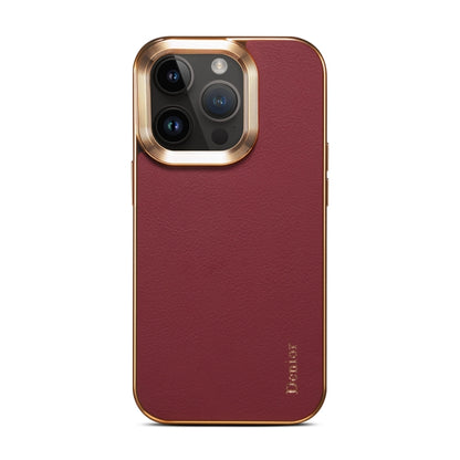 For iPhone 12 Pro Denior Cowhide Leather Plating Phone Case(Red) - iPhone 12 / 12 Pro Cases by Denior | Online Shopping UK | buy2fix