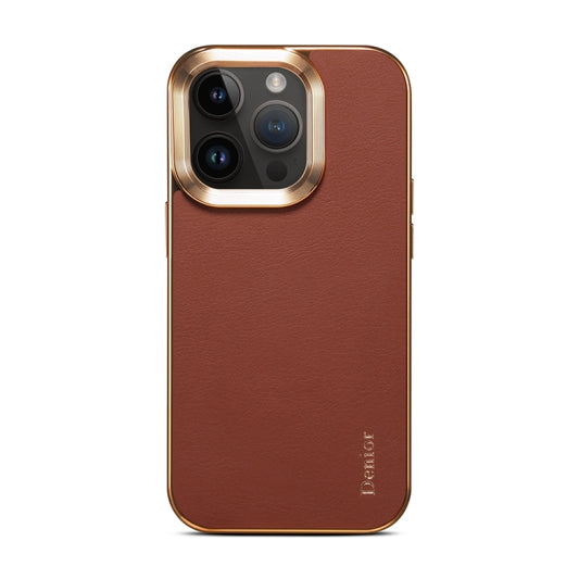 For iPhone 12 Pro Denior Cowhide Leather Plating Phone Case(Brown) - iPhone 12 / 12 Pro Cases by Denior | Online Shopping UK | buy2fix