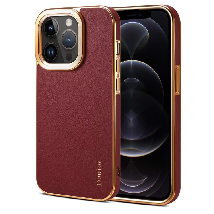 For iPhone 12 Pro Max Denior Cowhide Leather Plating Phone Case(Red) - iPhone 12 Pro Max Cases by Denior | Online Shopping UK | buy2fix