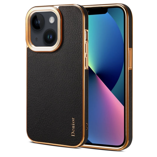 For iPhone 13 Denior Cowhide Leather Plating Phone Case(Black) - iPhone 13 Cases by Denior | Online Shopping UK | buy2fix