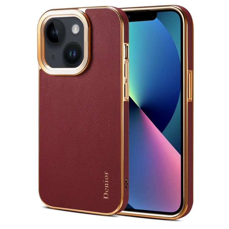 For iPhone 13 Denior Cowhide Leather Plating Phone Case(Red) - iPhone 13 Cases by Denior | Online Shopping UK | buy2fix