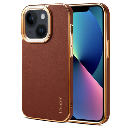 For iPhone 13 Denior Cowhide Leather Plating Phone Case(Brown) - iPhone 13 Cases by Denior | Online Shopping UK | buy2fix