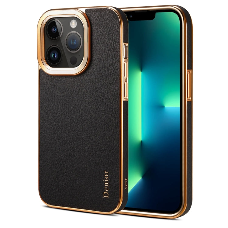 For iPhone 13 Pro Denior Cowhide Leather Plating Phone Case(Black) - iPhone 13 Pro Cases by Denior | Online Shopping UK | buy2fix
