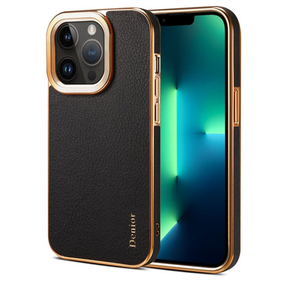 For iPhone 13 Pro Denior Cowhide Leather Plating Phone Case(Black) - iPhone 13 Pro Cases by Denior | Online Shopping UK | buy2fix