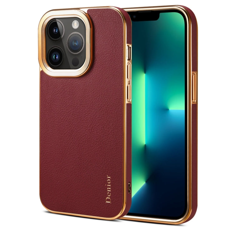 For iPhone 13 Pro Denior Cowhide Leather Plating Phone Case(Red) - iPhone 13 Pro Cases by Denior | Online Shopping UK | buy2fix