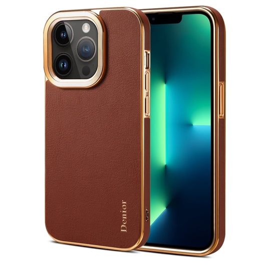 For iPhone 13 Pro Denior Cowhide Leather Plating Phone Case(Brown) - iPhone 13 Pro Cases by Denior | Online Shopping UK | buy2fix