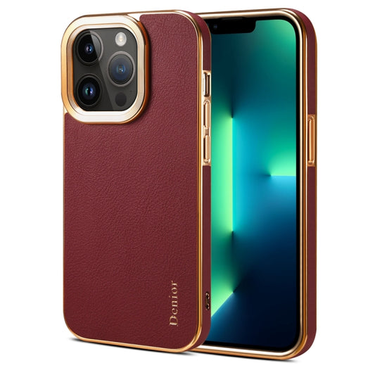 For iPhone 13 Pro Max Denior Cowhide Leather Plating Phone Case(Red) - iPhone 13 Pro Max Cases by Denior | Online Shopping UK | buy2fix