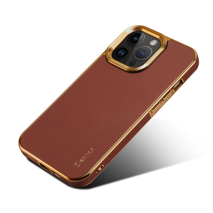 For iPhone 13 Pro Max Denior Cowhide Leather Plating Phone Case(Brown) - iPhone 13 Pro Max Cases by Denior | Online Shopping UK | buy2fix