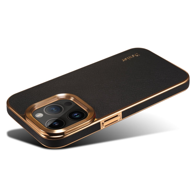 For iPhone 14 Plus Denior Cowhide Leather Plating Phone Case(Black) - iPhone 14 Plus Cases by Denior | Online Shopping UK | buy2fix