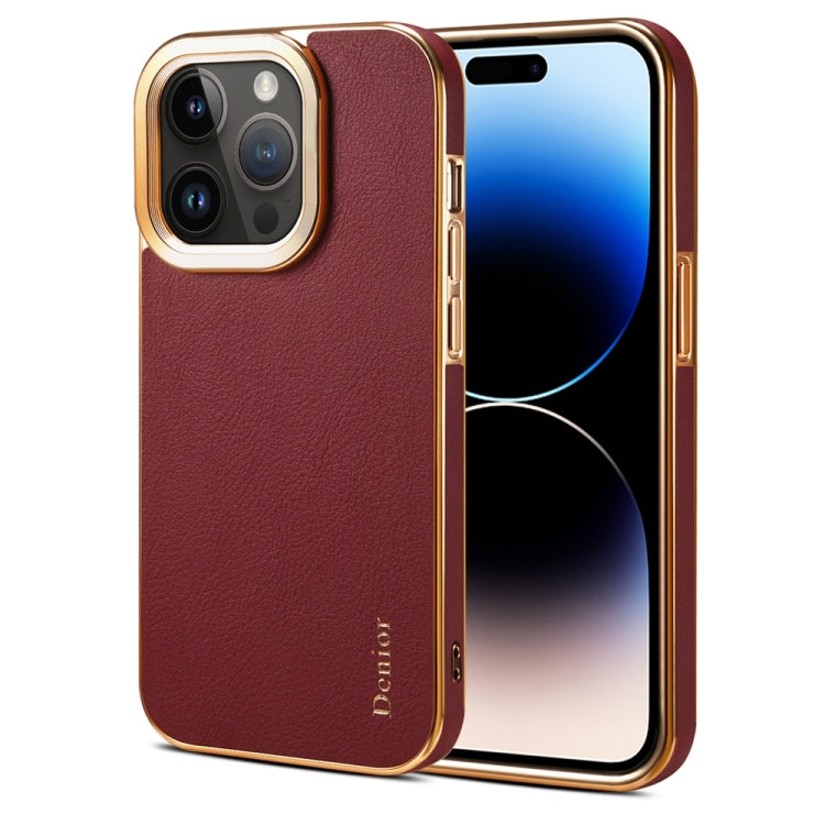 For iPhone 14 Pro Denior Cowhide Leather Plating Phone Case(Red) - iPhone 14 Pro Cases by Denior | Online Shopping UK | buy2fix