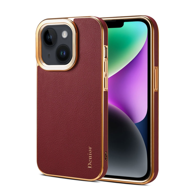 For iPhone 15 Plus Denior Cowhide Leather Plating Phone Case(Red) - iPhone 15 Plus Cases by Denior | Online Shopping UK | buy2fix