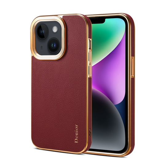 For iPhone 15 Plus Denior Cowhide Leather Plating Phone Case(Red) - iPhone 15 Plus Cases by Denior | Online Shopping UK | buy2fix