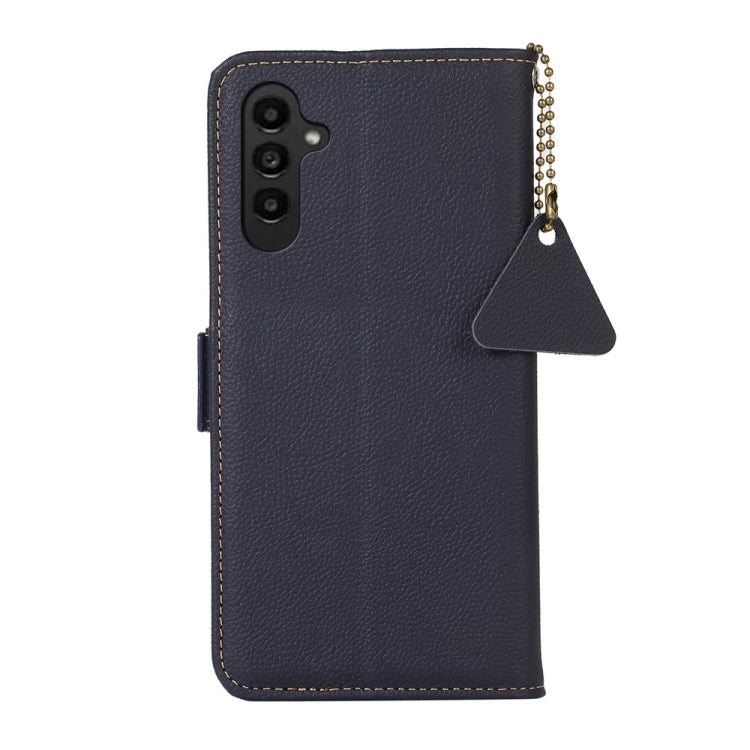 For Samsung Galaxy M34 5G Side-Magnetic TJ Genuine Leather RFID Phone Case(Blue) - Galaxy Phone Cases by buy2fix | Online Shopping UK | buy2fix