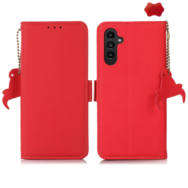 For Samsung Galaxy A15 Side-Magnetic TJ Genuine Leather RFID Phone Case(Red) - Galaxy Phone Cases by buy2fix | Online Shopping UK | buy2fix