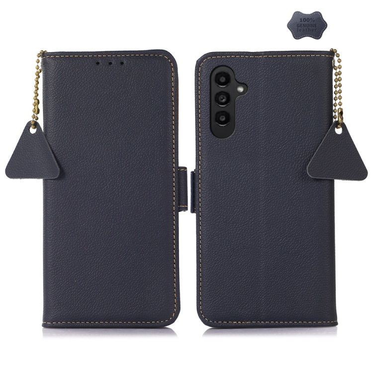 For Samsung Galaxy A15 Side-Magnetic TJ Genuine Leather RFID Phone Case(Blue) - Galaxy Phone Cases by buy2fix | Online Shopping UK | buy2fix