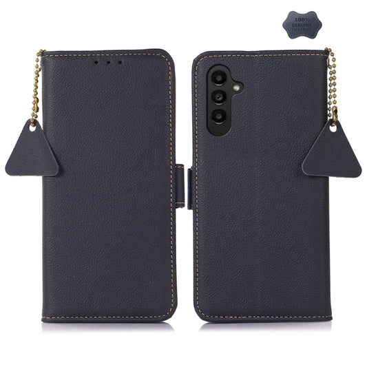 For Samsung Galaxy A15 Side-Magnetic TJ Genuine Leather RFID Phone Case(Blue) - Galaxy Phone Cases by buy2fix | Online Shopping UK | buy2fix