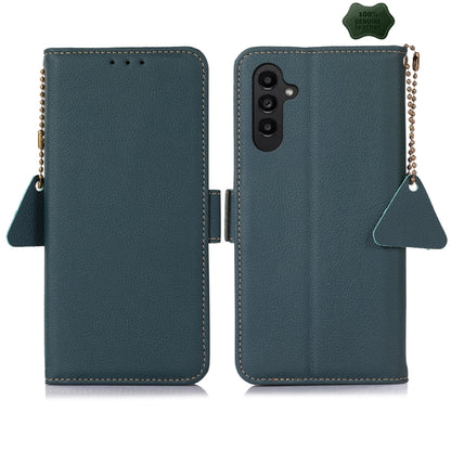 For Samsung Galaxy A15 Side-Magnetic TJ Genuine Leather RFID Phone Case(Green) - Galaxy Phone Cases by buy2fix | Online Shopping UK | buy2fix