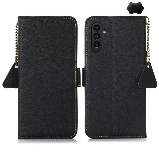 For Samsung Galaxy S24+ Side-Magnetic TJ Genuine Leather RFID Phone Case(Black) - Galaxy Phone Cases by buy2fix | Online Shopping UK | buy2fix