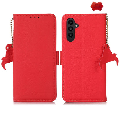 For Samsung Galaxy S24 Side-Magnetic TJ Genuine Leather RFID Phone Case(Red) - Galaxy Phone Cases by buy2fix | Online Shopping UK | buy2fix