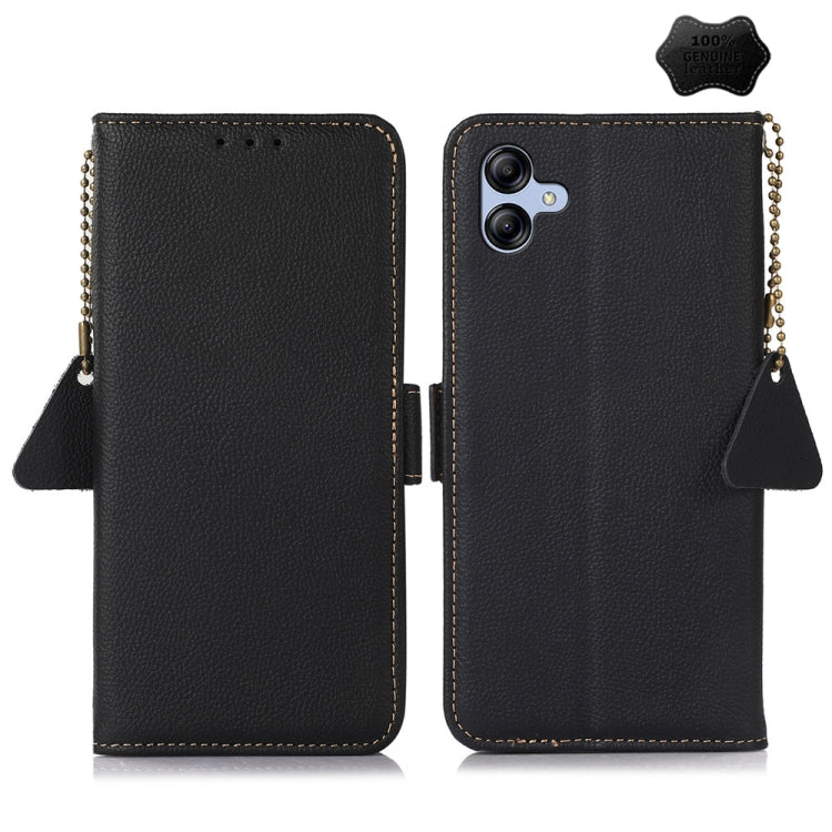 For Samsung Galaxy A05 Side-Magnetic TJ Genuine Leather RFID Phone Case(Black) - Galaxy Phone Cases by buy2fix | Online Shopping UK | buy2fix