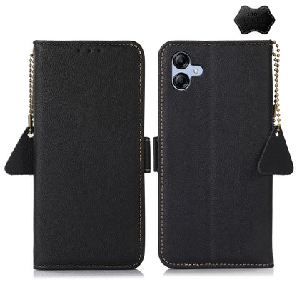 For Samsung Galaxy A05 Side-Magnetic TJ Genuine Leather RFID Phone Case(Black) - Galaxy Phone Cases by buy2fix | Online Shopping UK | buy2fix