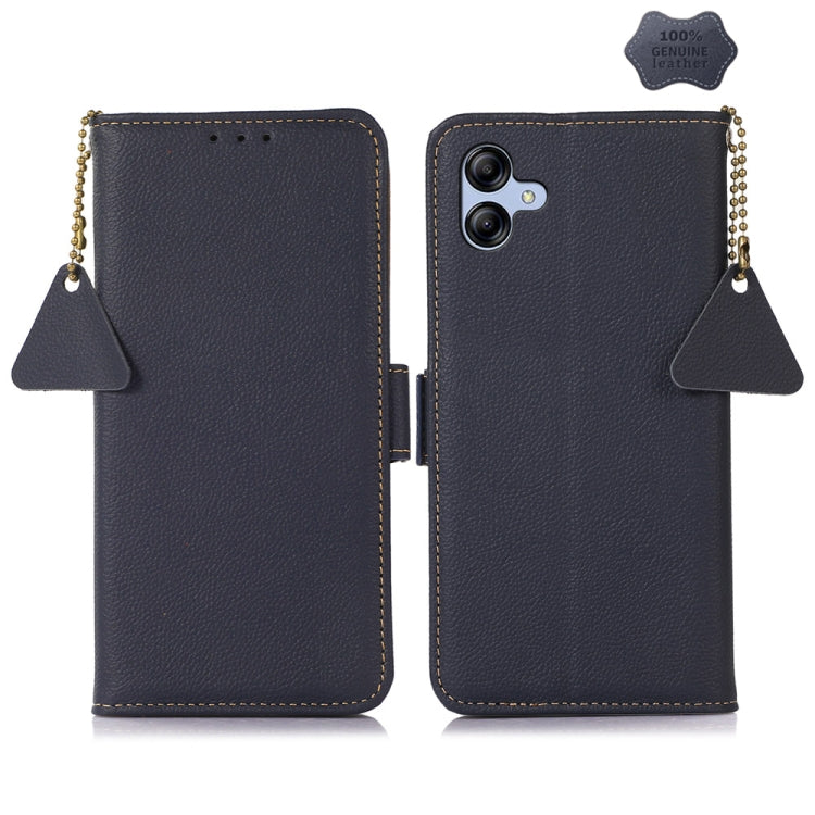 For Samsung Galaxy A05 Side-Magnetic TJ Genuine Leather RFID Phone Case(Blue) - Galaxy Phone Cases by buy2fix | Online Shopping UK | buy2fix