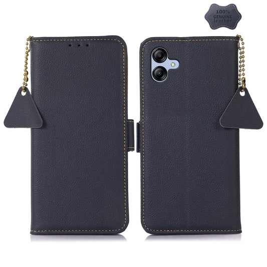 For Samsung Galaxy A05 Side-Magnetic TJ Genuine Leather RFID Phone Case(Blue) - Galaxy Phone Cases by buy2fix | Online Shopping UK | buy2fix