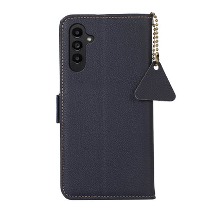 For Samsung Galaxy A25 5G Global Side-Magnetic TJ Genuine Leather RFID Phone Case(Blue) - Galaxy Phone Cases by buy2fix | Online Shopping UK | buy2fix